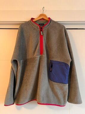 Patagonia Women’s Gray Fleece Half-Zip with Blue Pocket and Red Trim